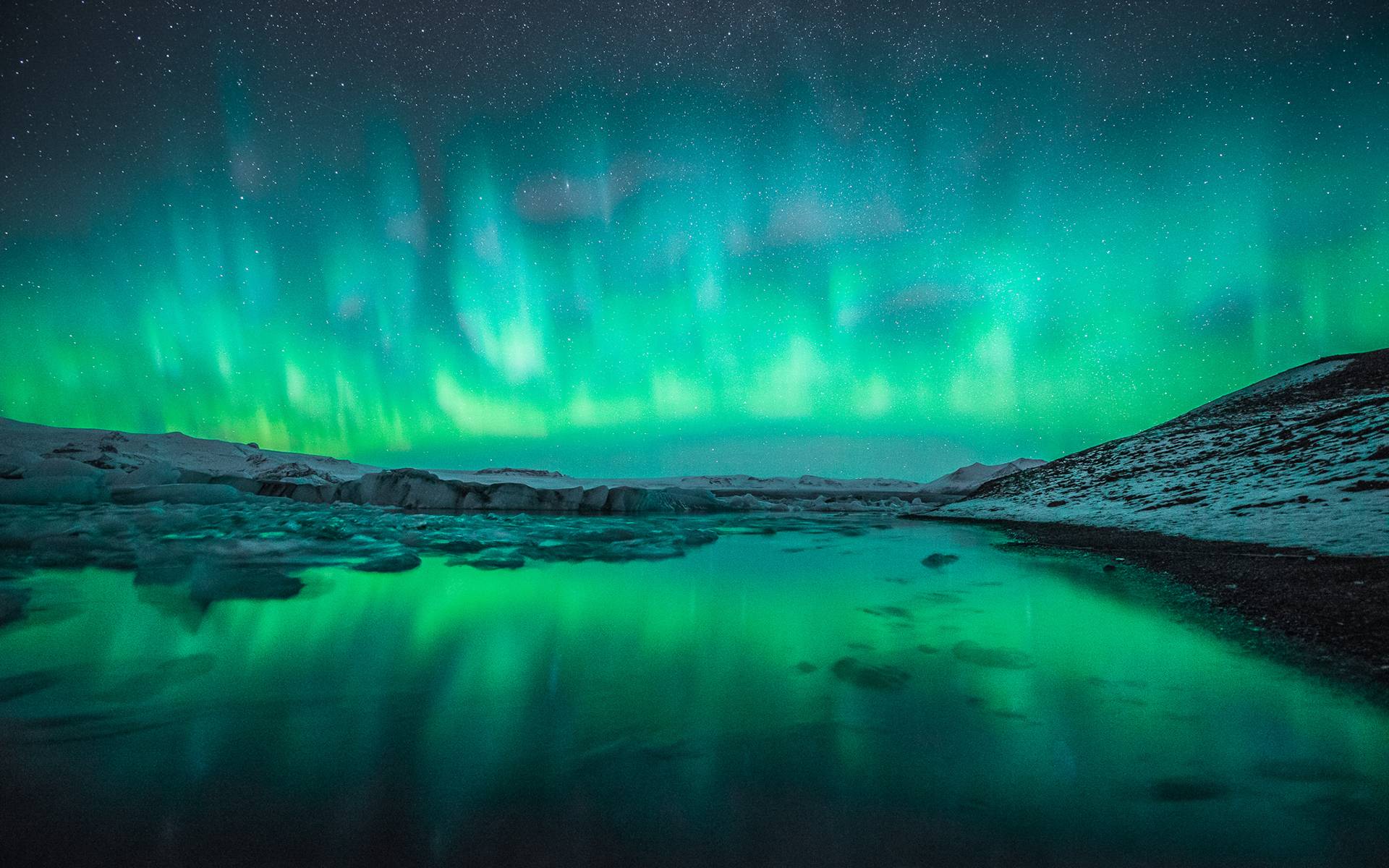 Wide Winter Snow Northern Lights Aurora Borealis Wallpaper HD