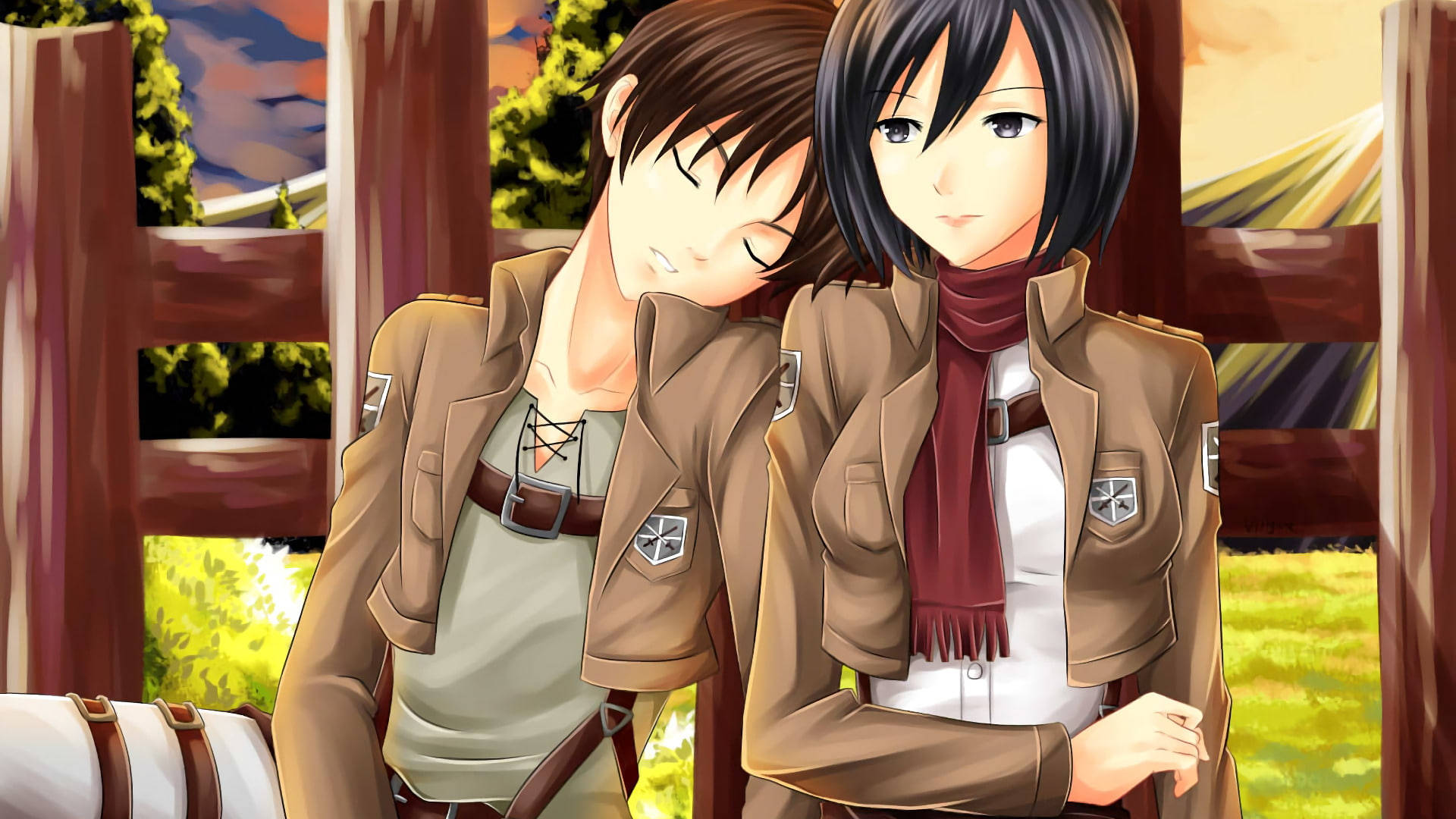 Download Sweet Mikasa And Eren Yeager Wallpaper