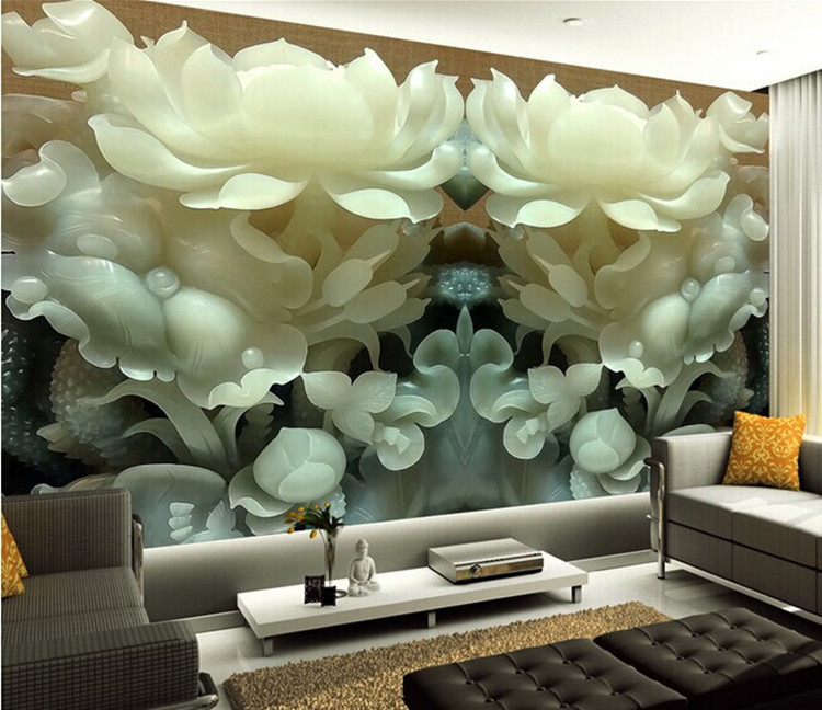 Wholesale Modern Jade Carving Mural 3d Wall Murals Tv Background Photo