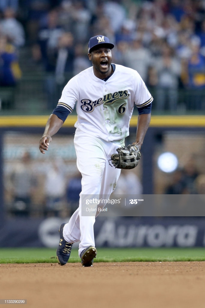 Lorenzo Cain Of The Milwaukee Brewers Celebrates After Making A