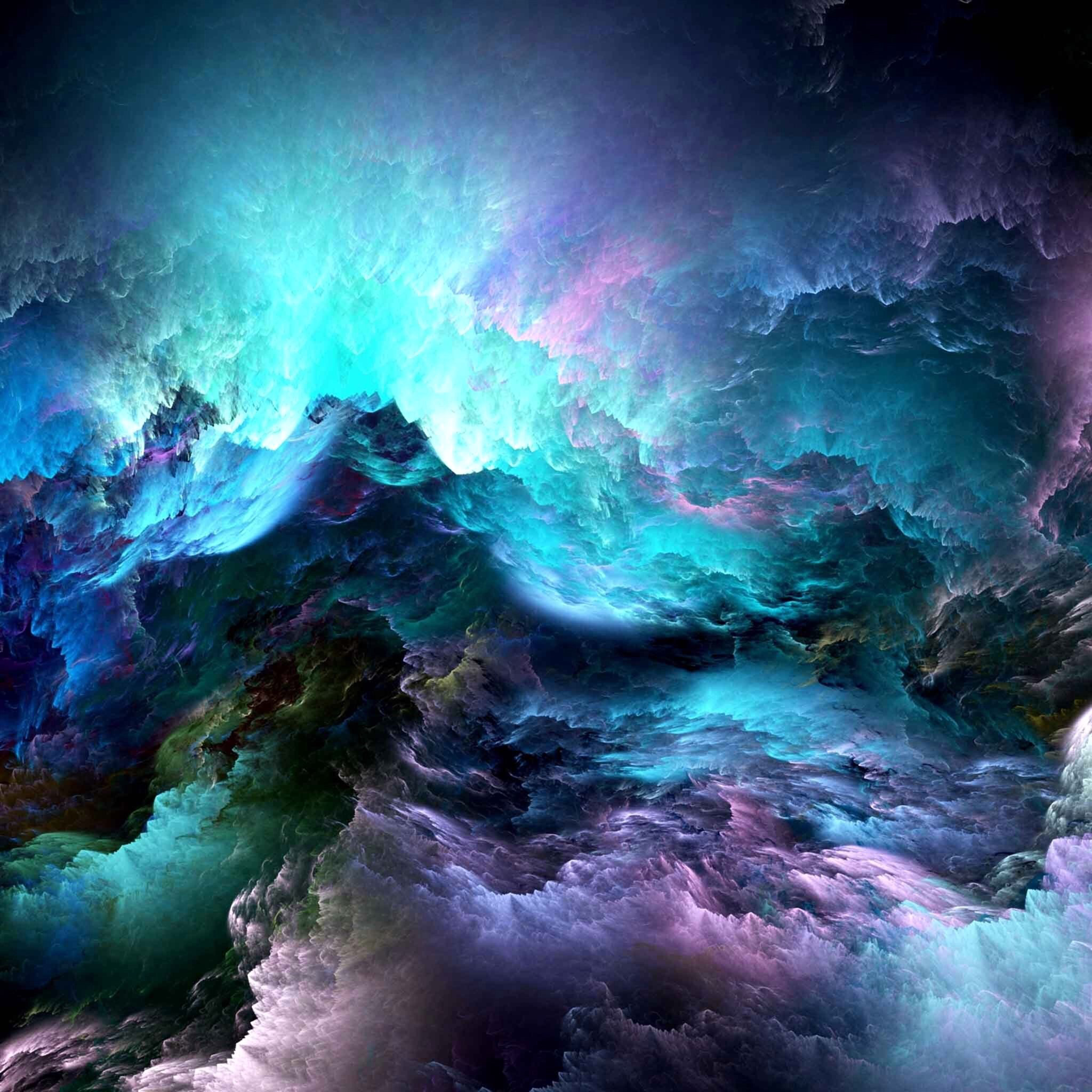 A mesmerizing depiction of a swirling nebula, painted with hues of teal, purple, and hints of emerald. Its ethereal beauty evokes a sense of vastness and cosmic wonder