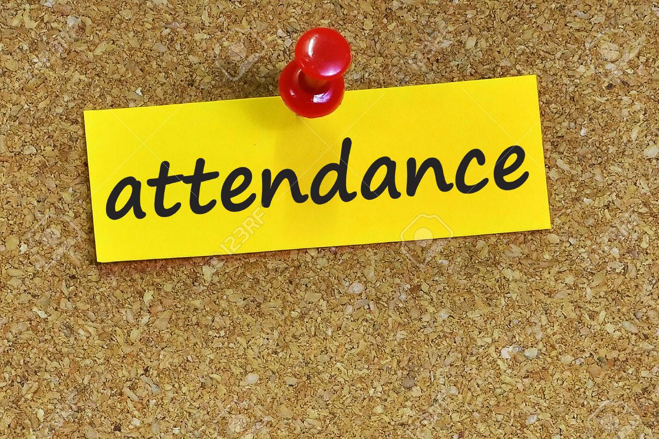 Attendance Word On Notes Paper With Cork Background Stock Photo