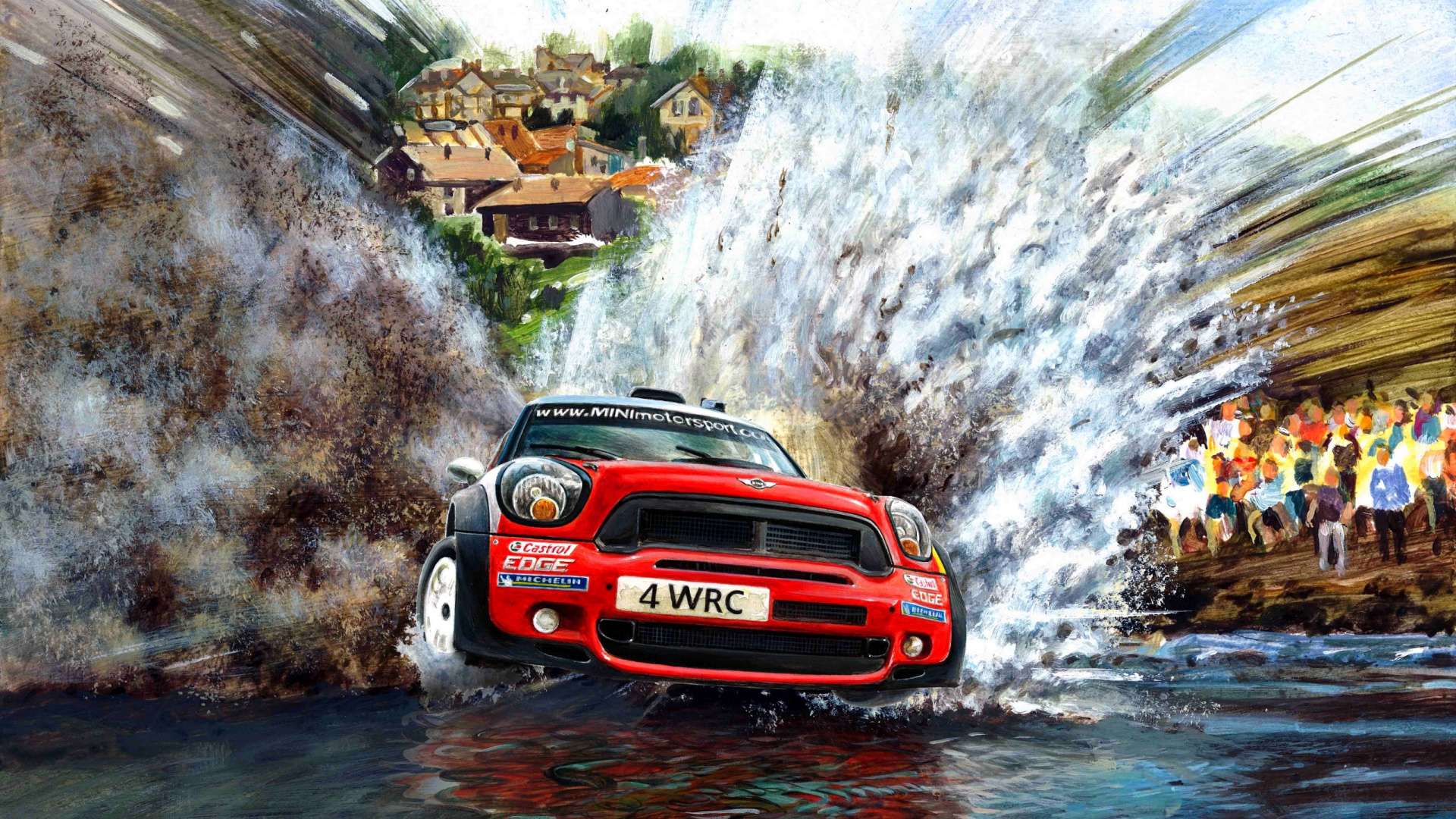 Download Mini Cooper rallying water splashes race artwork