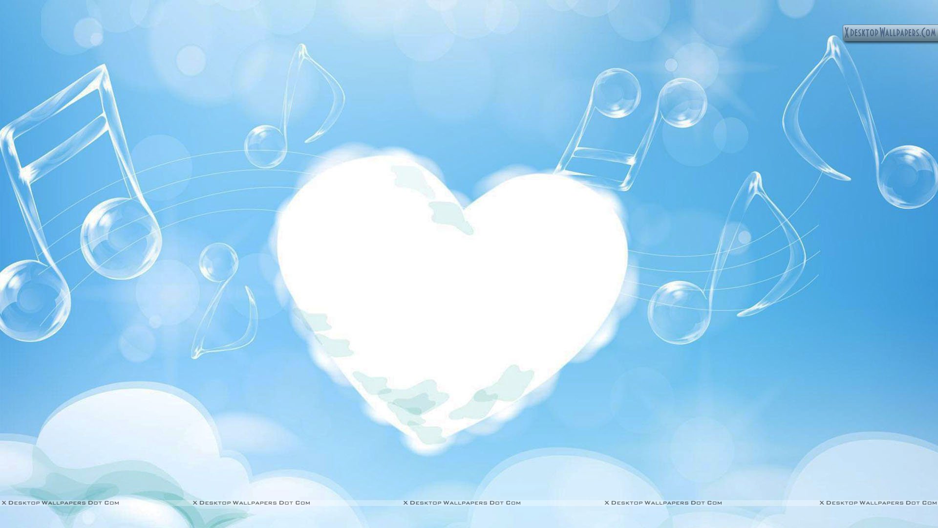 White Cloud Heart And Music Strings In Sky Wallpaper