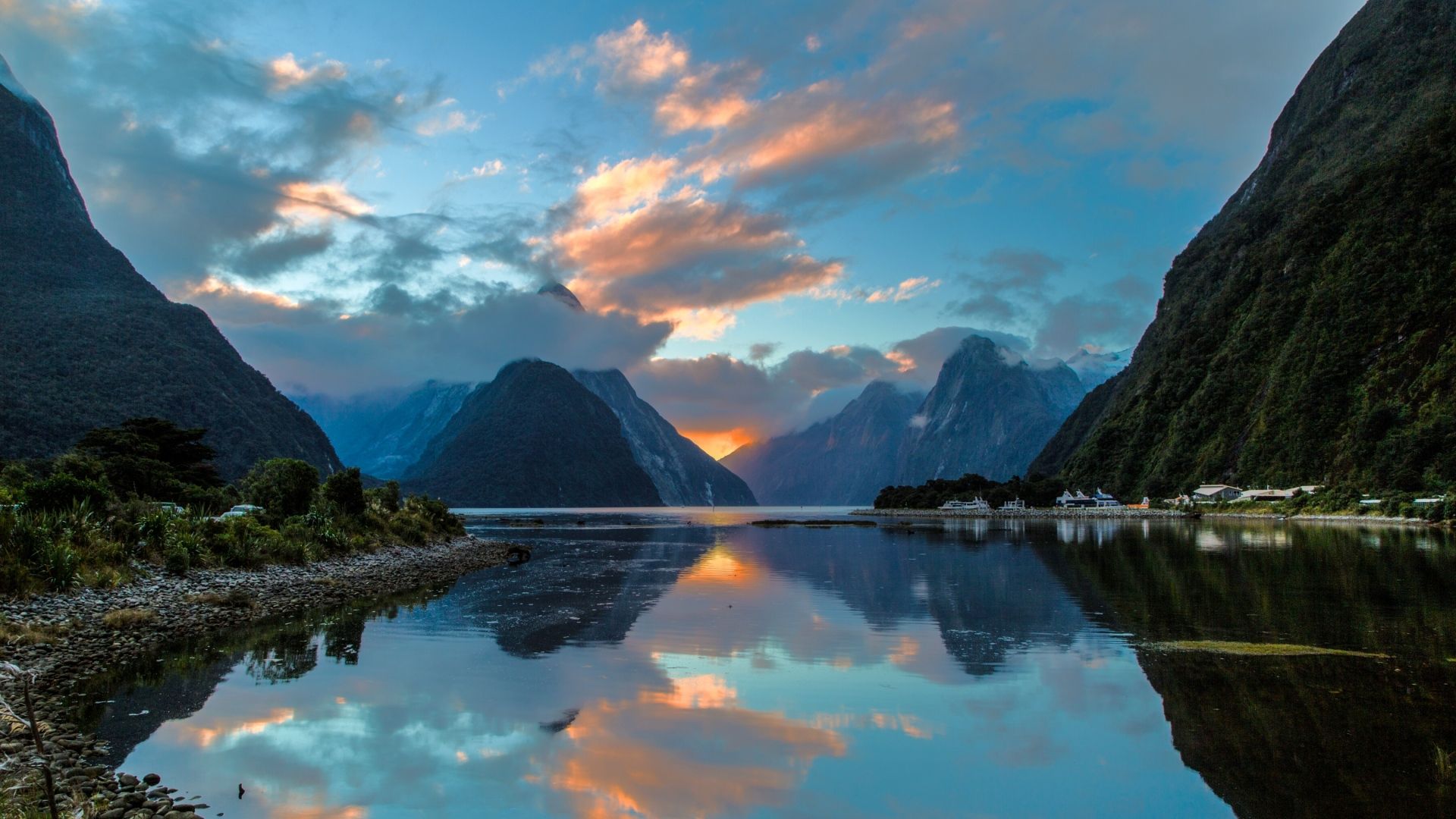 Wallpaper Milford Sound New Zealand Bay Reflection