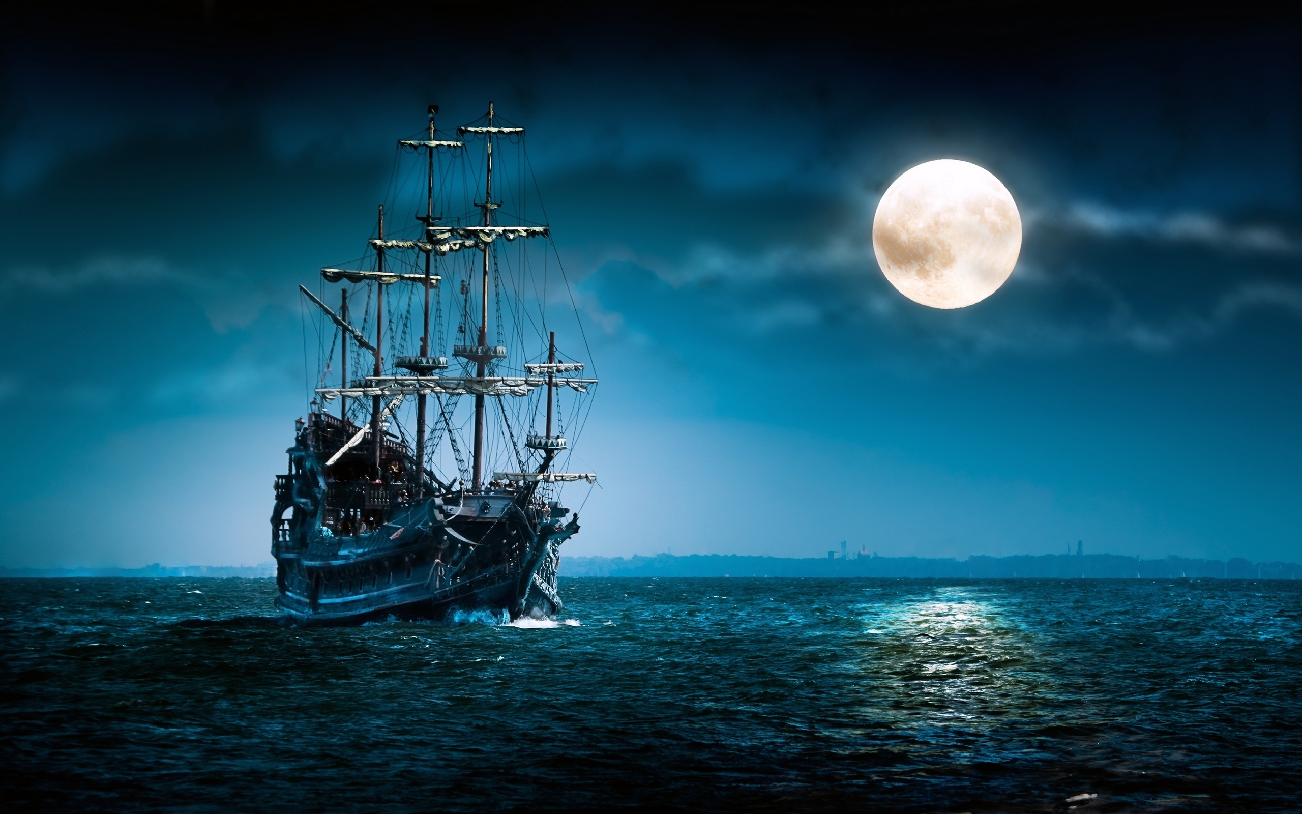 Sailboat Sea Moon Ship Boat Ocean Night Mood Wallpaper Background