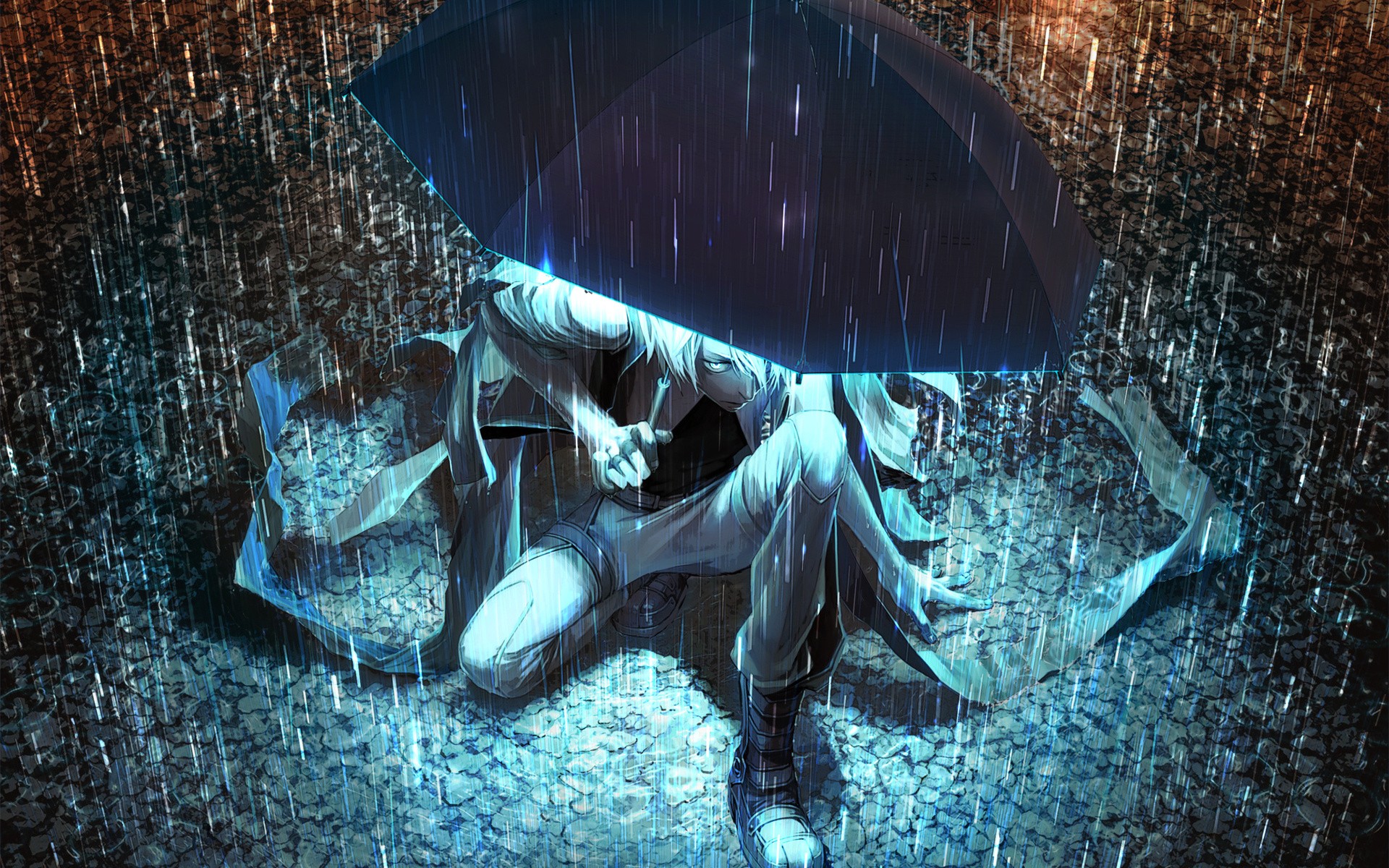 New Anime Wallpaper in Rain with Umbrella