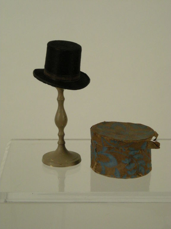 RARE 19TH CENTURY MINIATURE TOP HAT WITH WALLPAPER BOX at 1stdibs