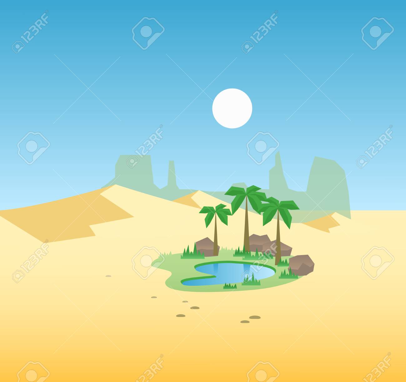 Desert Oasis Background Egypt Hot Dunes With Palm Trees Royalty