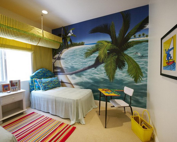 Tropical Bedroom Wall Mural Interior Design 600x480