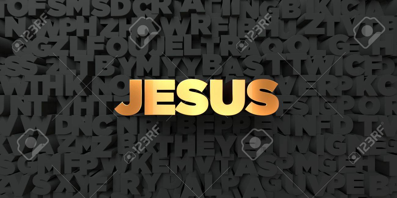 Jesus Gold Text On Black Background 3d Rendered Royalty