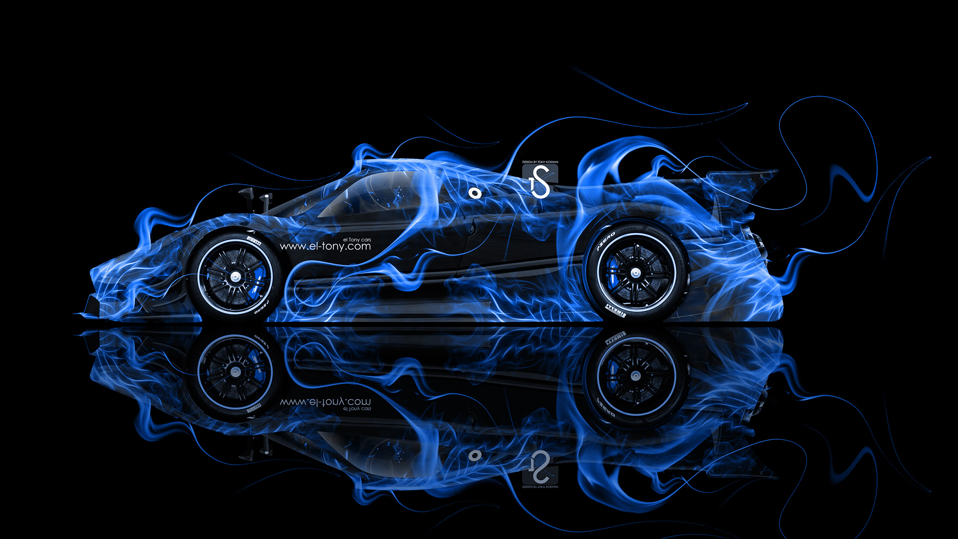 Pagani Zonda Revolucion Blue Fire Abstract Car HD Wallpaper