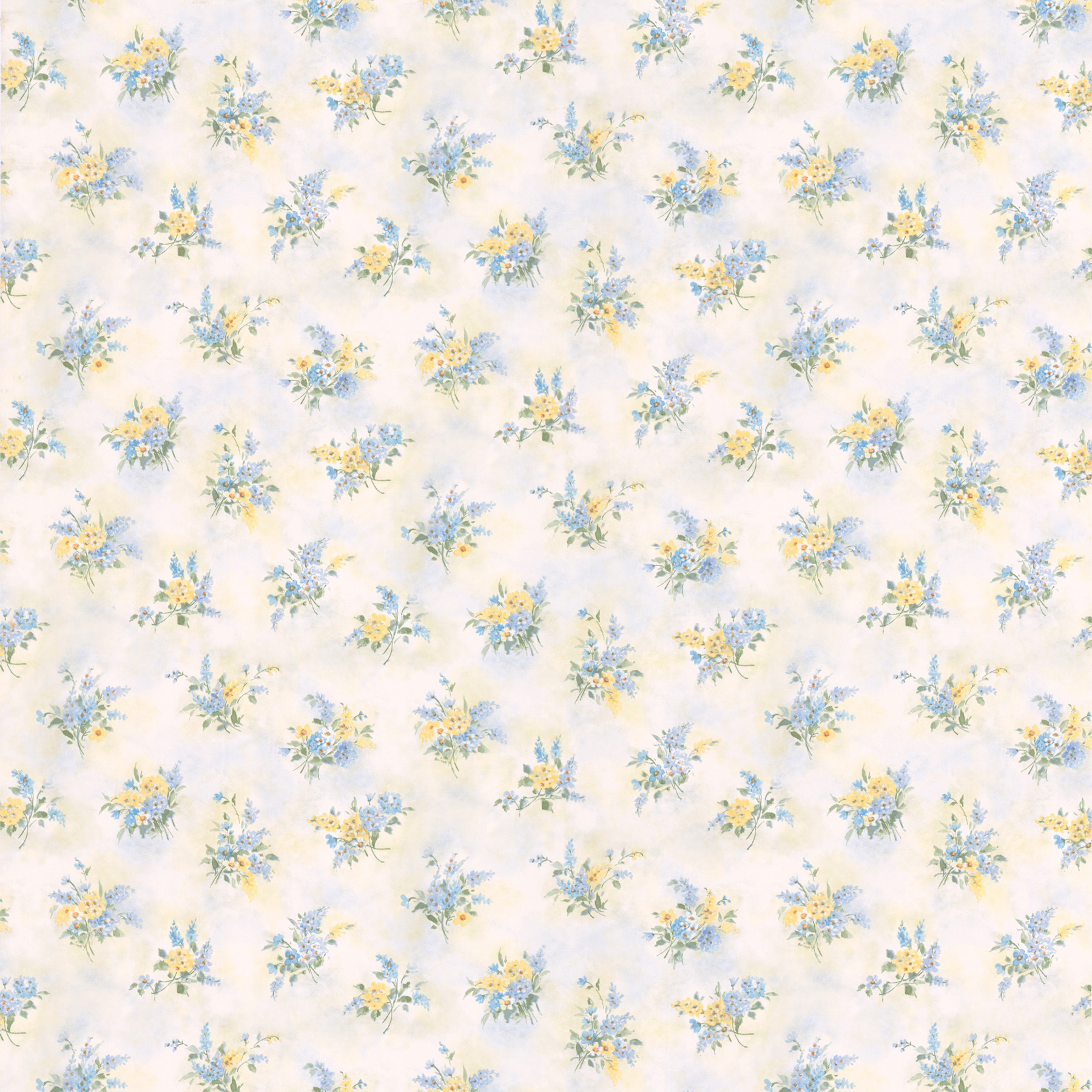 Blue And Yellow Scroll Wallpaper Light Floral Bouquet