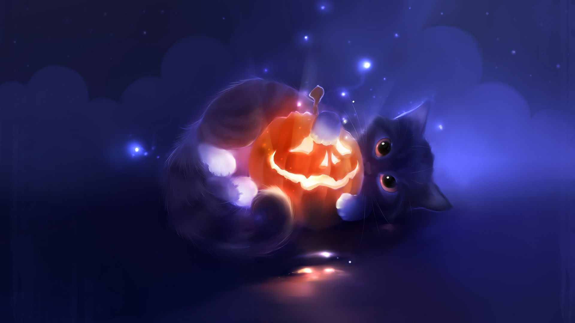 Cute Halloween Wallpaper Cat Illustration
