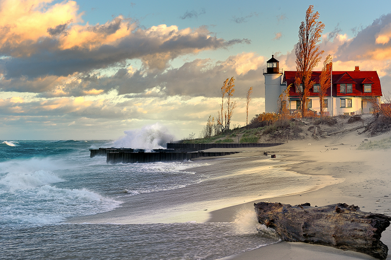Lake Michigan Lighthouses Lighthouse Dawn Pointbetsie Photo Light