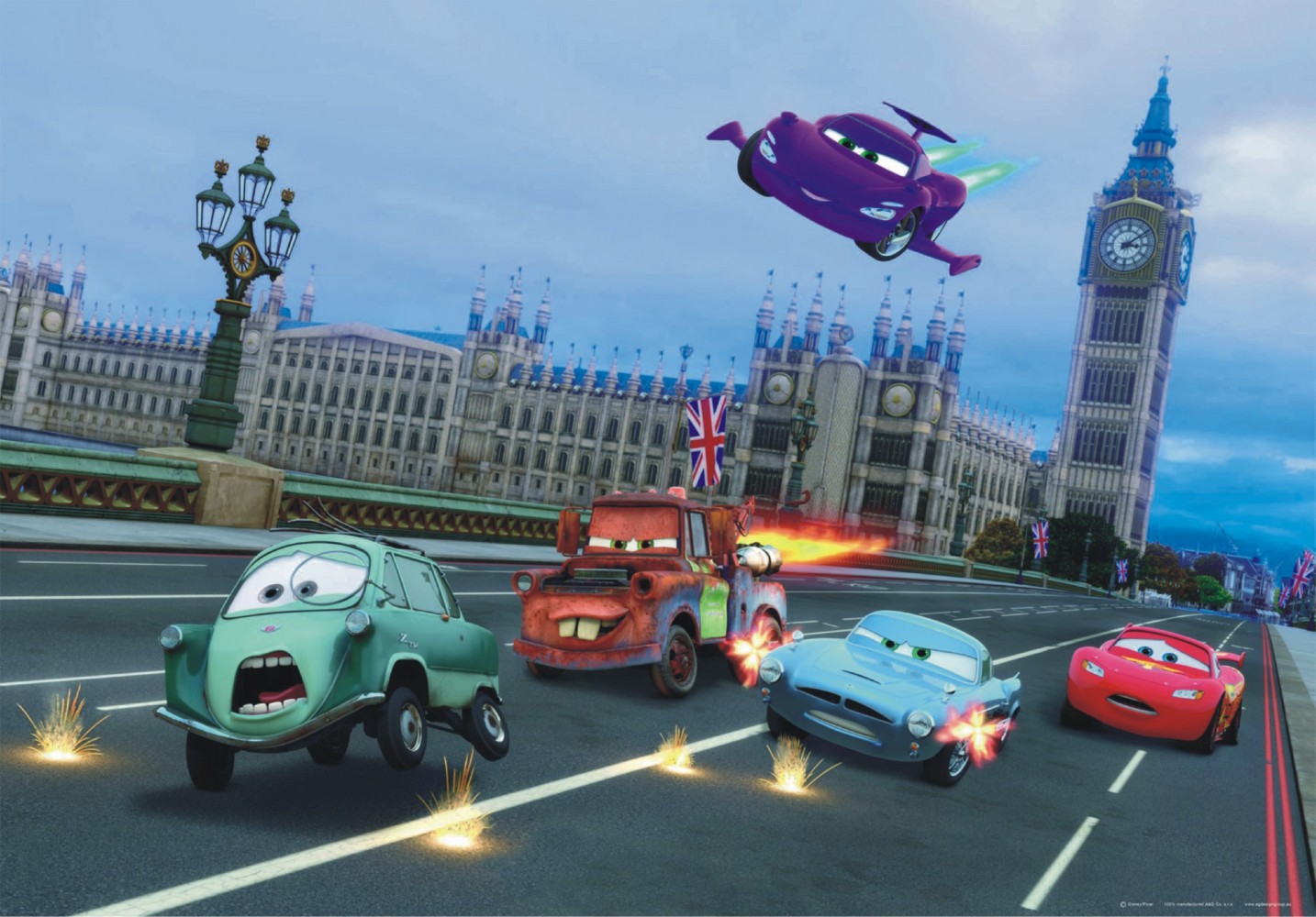 XXL Poster Wall mural wallpaper Disney Cars 2 London hunting Big Ben