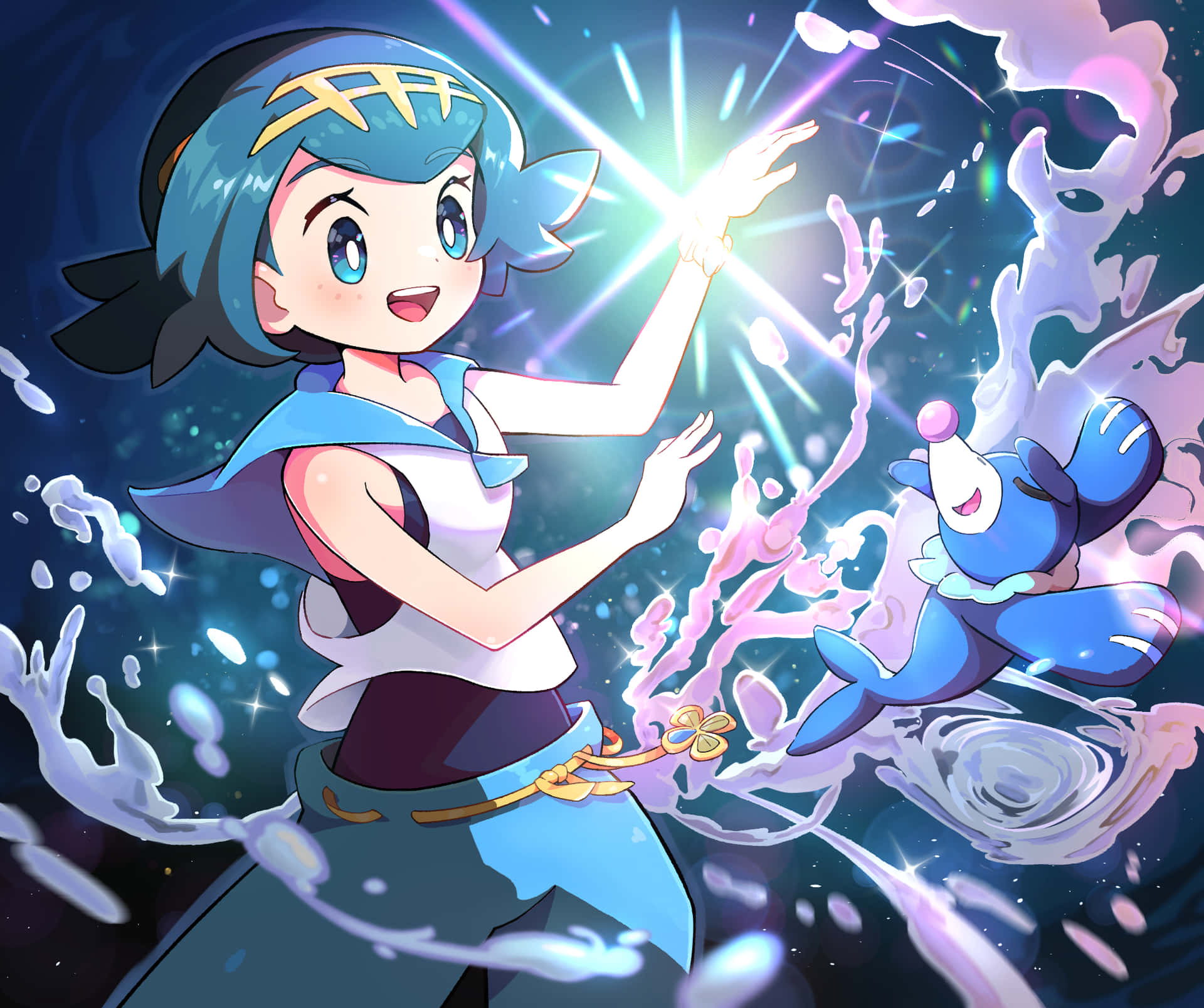 Lana And Popplio Bonding Time In The World Of Pokemon Wallpaper