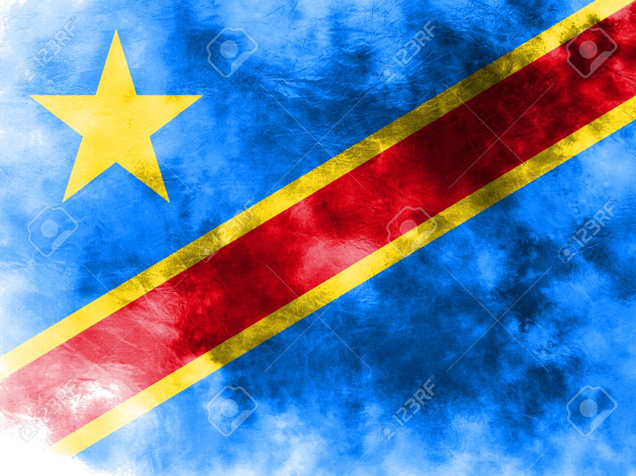 Old Democratic Republic Of The Congo Grunge Background Flag Stock