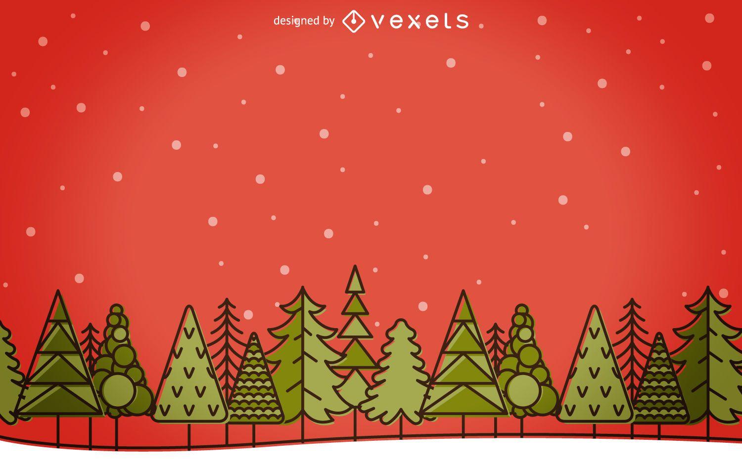 Flat Stroke Christmas Winter Landscape Vector