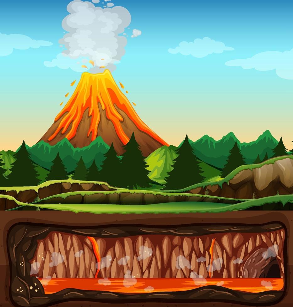 Volcanic Eruption Outdoor Scene Background Vector Art At