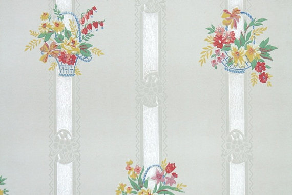 S Vintage Wallpaper Floral With Colorful Baskets Of