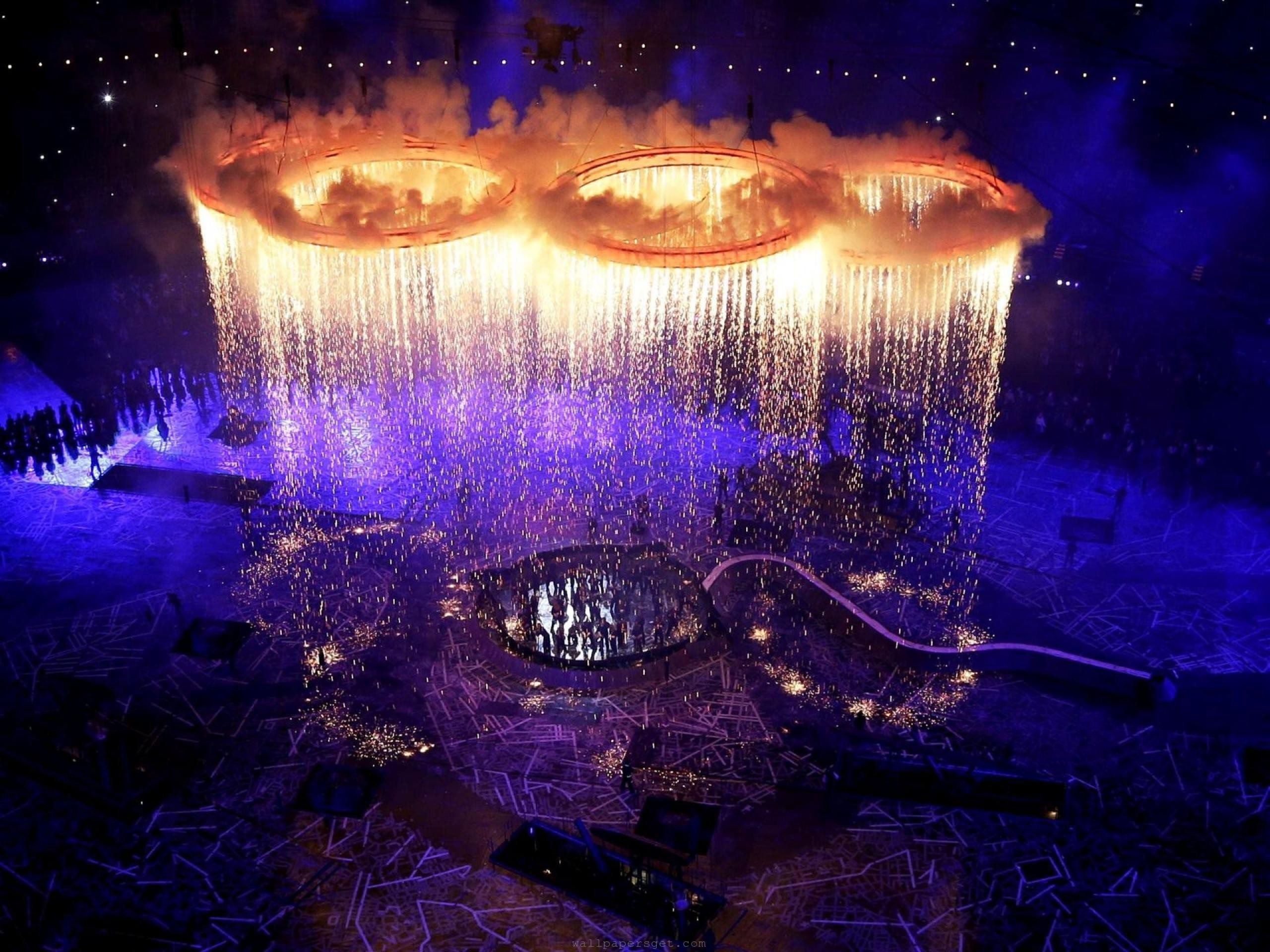 Fire Fireworks London Rings Scene Olympics Wallpaper Background