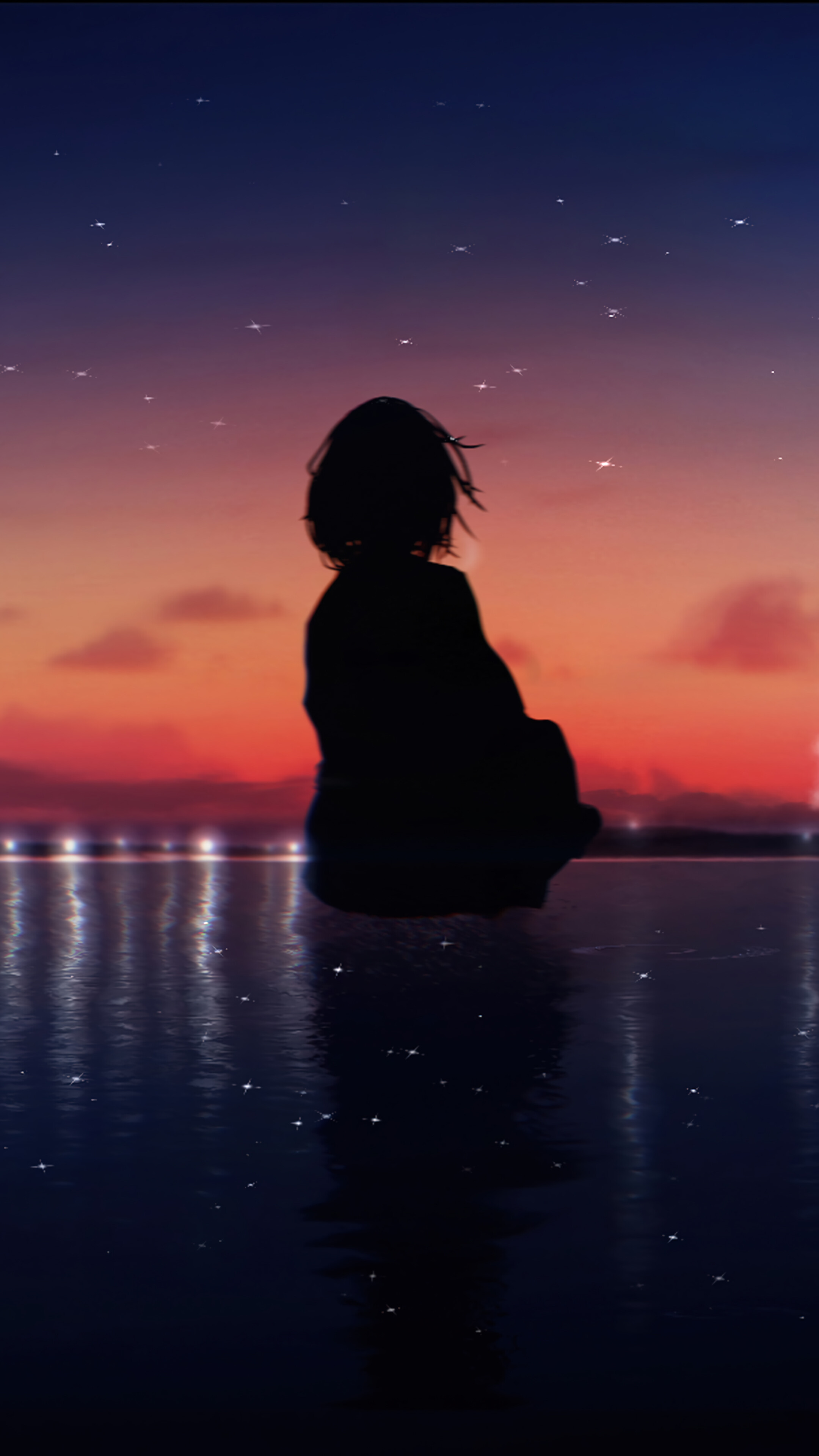 Anime Girl Silhouette Sunset 4k Wallpaper iPhone HD Phone 6330f