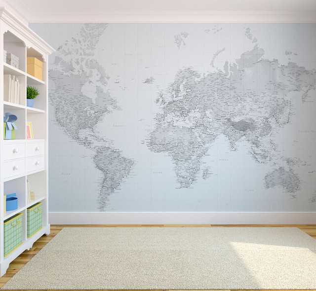 Black and white world map wallpaper   Eclectic   Wallpaper   london
