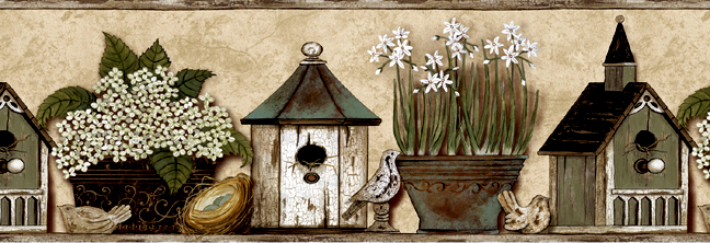 Home Sweet Birdhouses Wallpaper Border