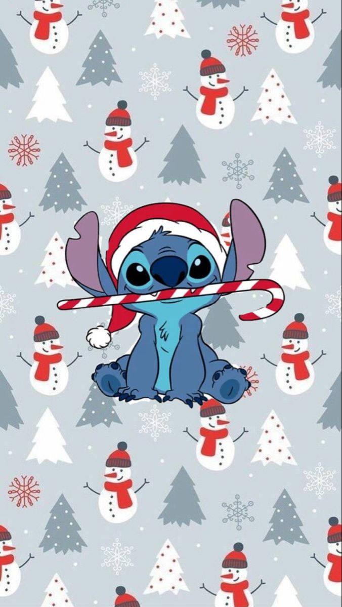 Disney Christmas iPhone Stitch Candy Cane Wallpaper