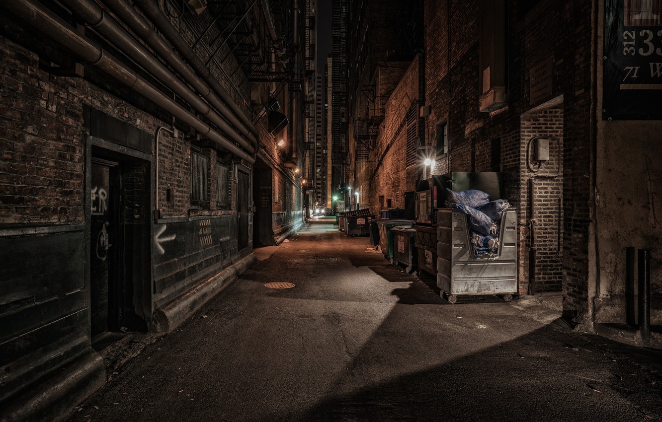 Wallpaper Lights United States Chicago Illinois Night Alley