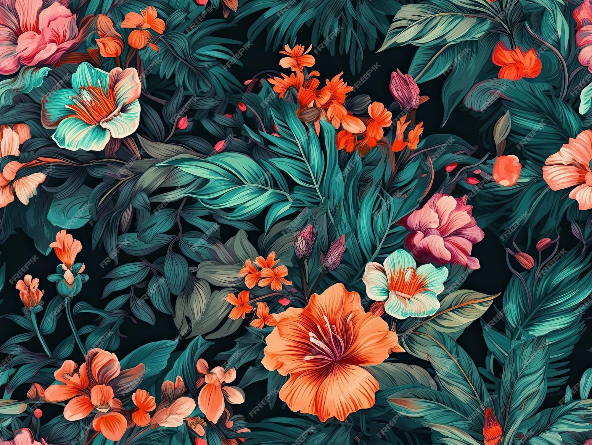 Premium Photo Seamless Botanical Pattern Flowers Illustration