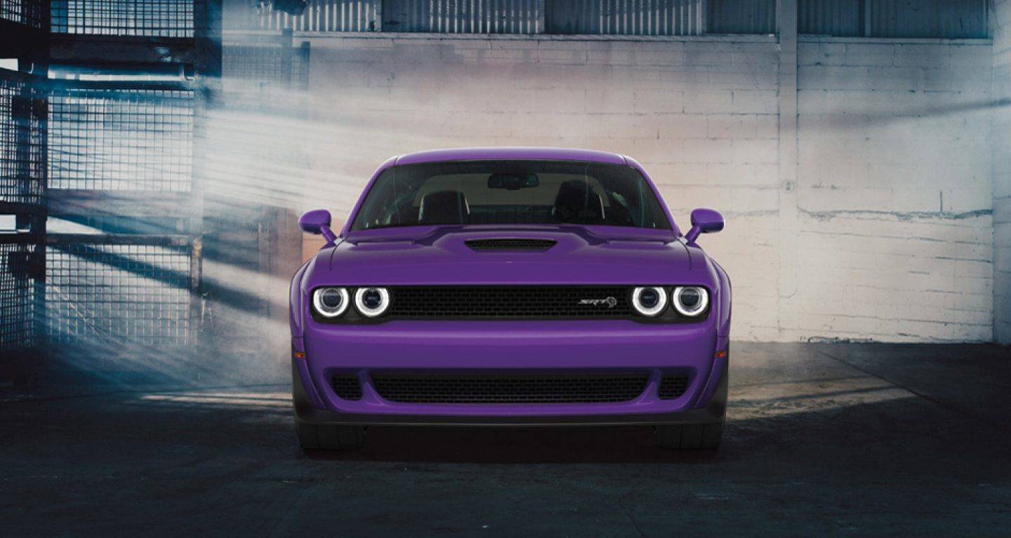 Dodge Challenger Purple Color Front Side Ultra HD Wallpaper