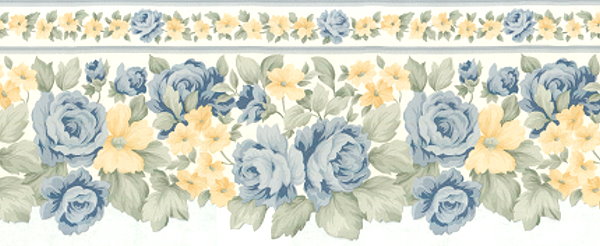 Blue And Yellow Floral Die Cut Wallpaper Border Clearance