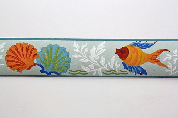    Bathroom Border   Under the Sea Orange and Blue Fish and Seashells