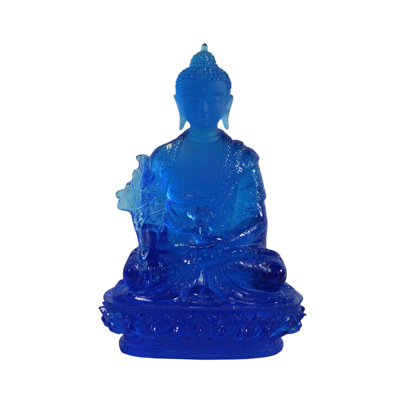Crystal Glass Liuli Pate De Verre Blue Color Lotus Flower Buddha