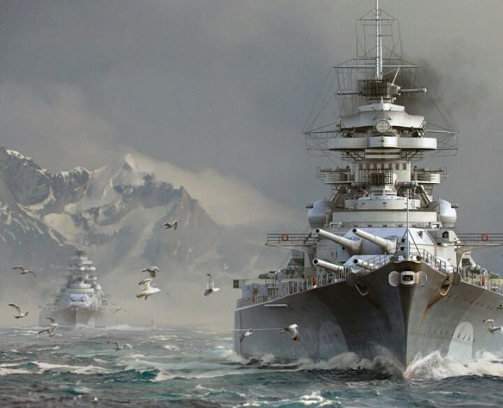 Battleship Bismarck and the Prinz Eugen in the background