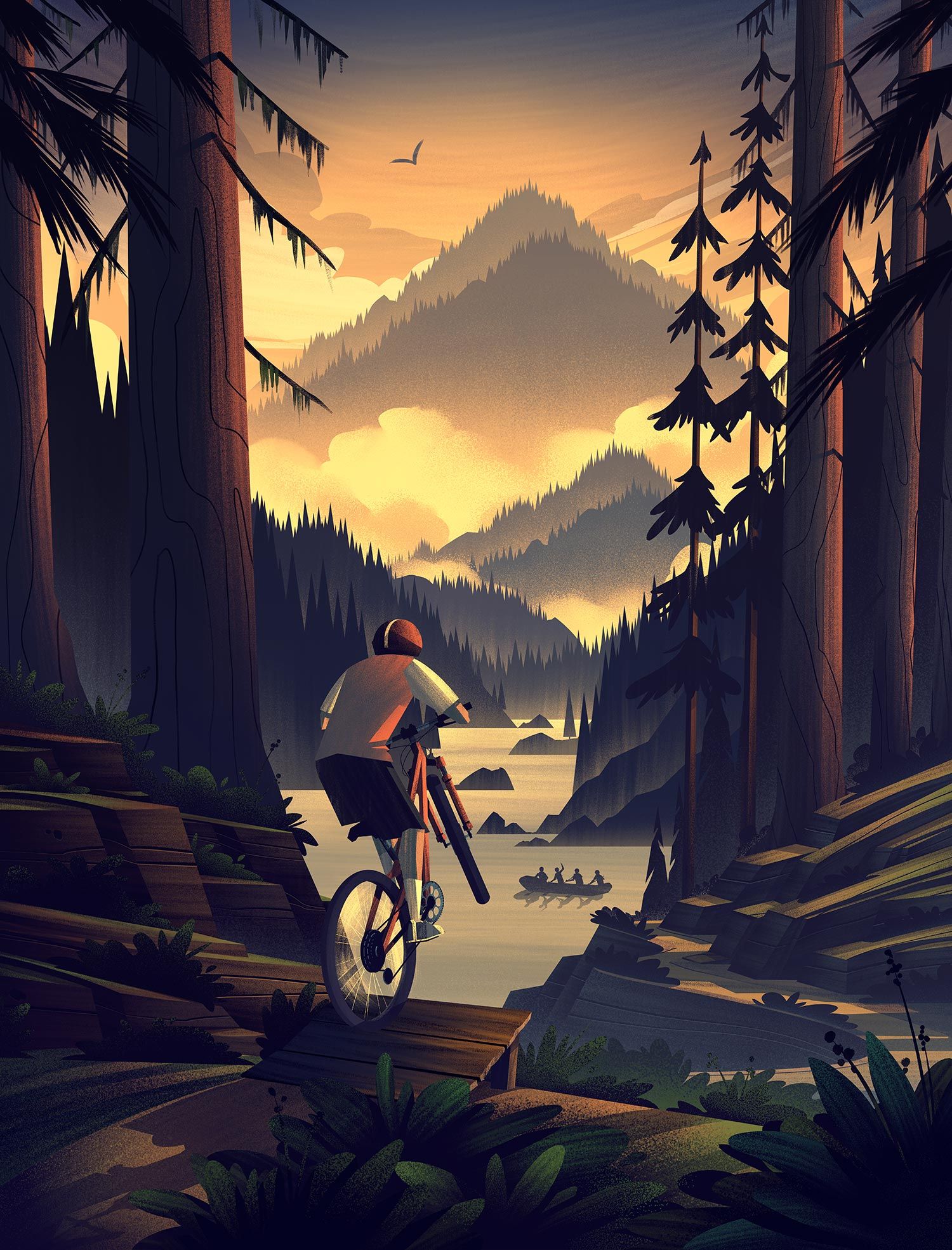 The Forest Landscape Illustration Art Mountain Bike