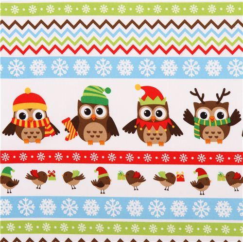 Christmas Owl Stripe Flannel Fabric Holiday Hoot