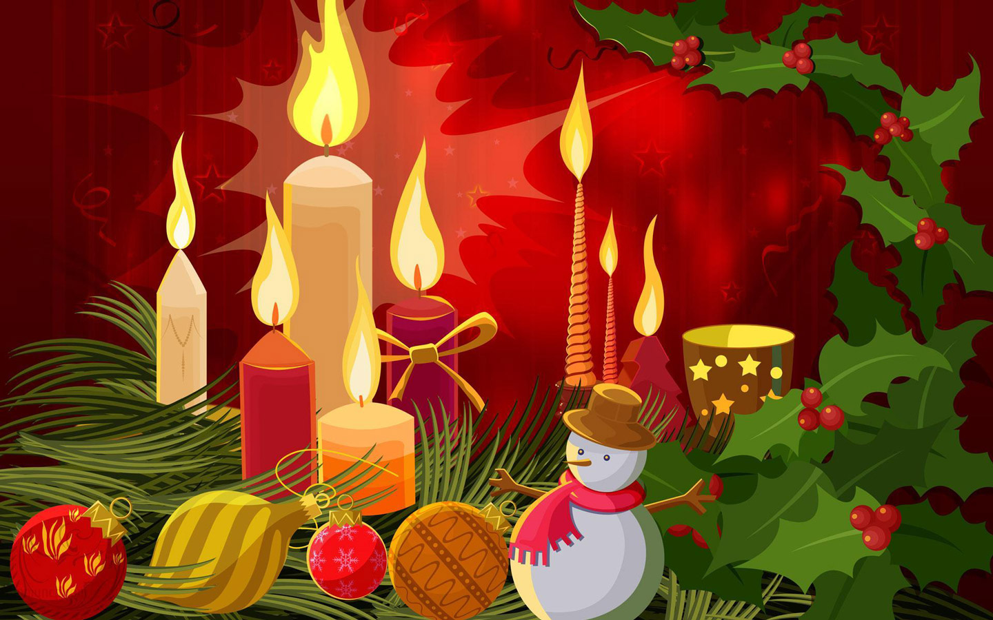 Desktop Wallpaper Of Candles Snowman Christmas Holiday