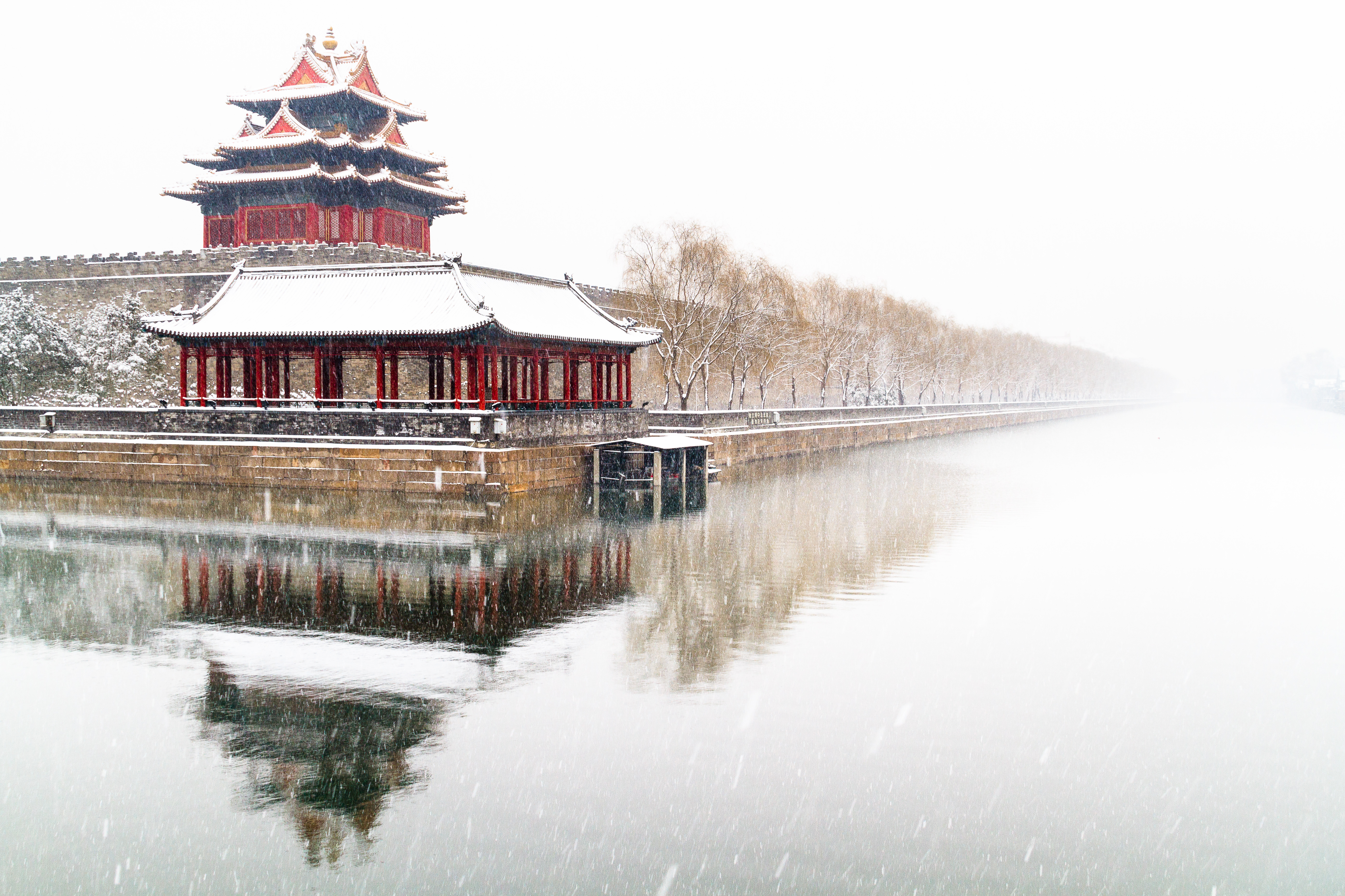 Forbidden City Beijing Reflection Snowfall Winter Wallpaper