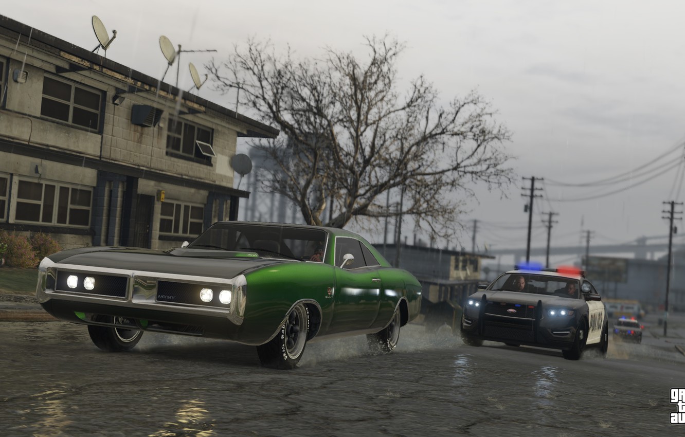Wallpaper Road Rain Police Chase Grand Theft Auto V Los