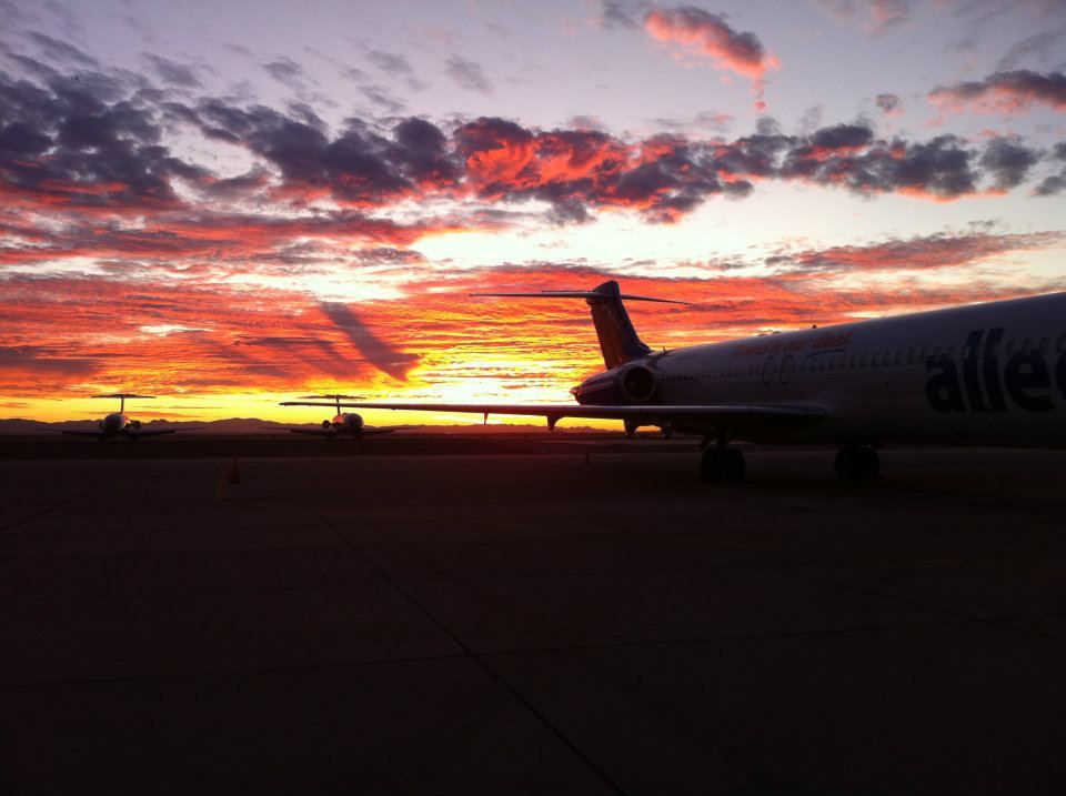 Allegiant Airplane In Mesa Az With Sunset The Background Fly