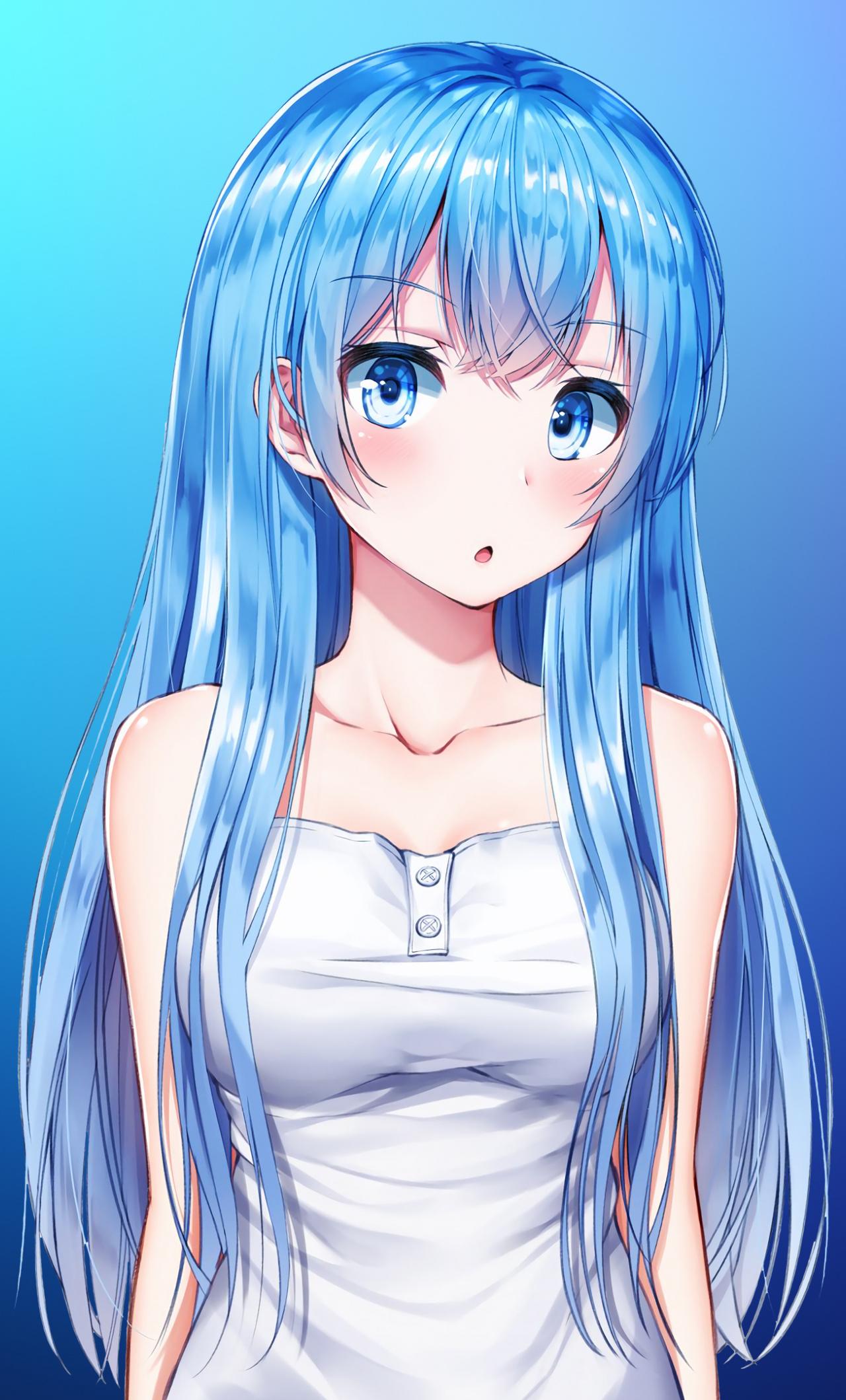 Blue Hair Anime Girl Cute Original Wallpaper