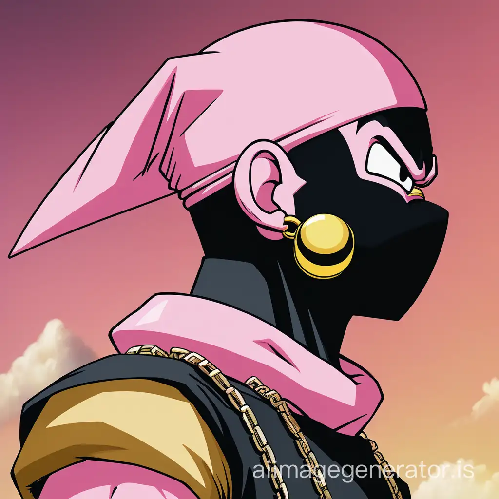 Kid Buu Dragon Ball Z Side Profile With Black Ski Mask And Cuban Gold Wallpaper