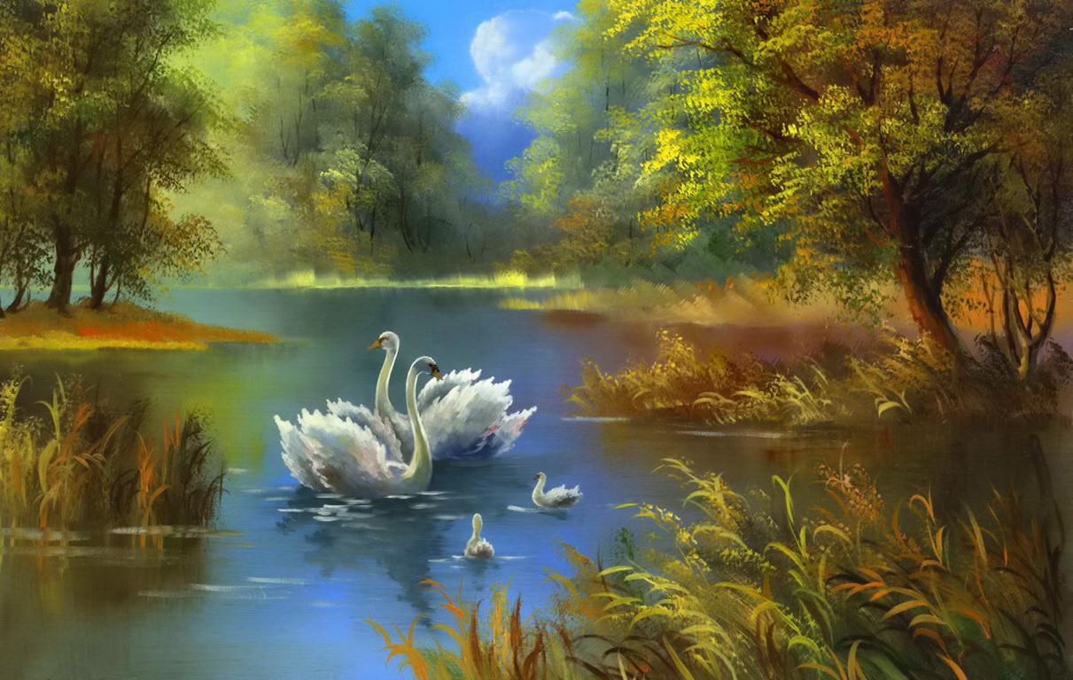 Swan Lake Painting Wallpapers 1211x768