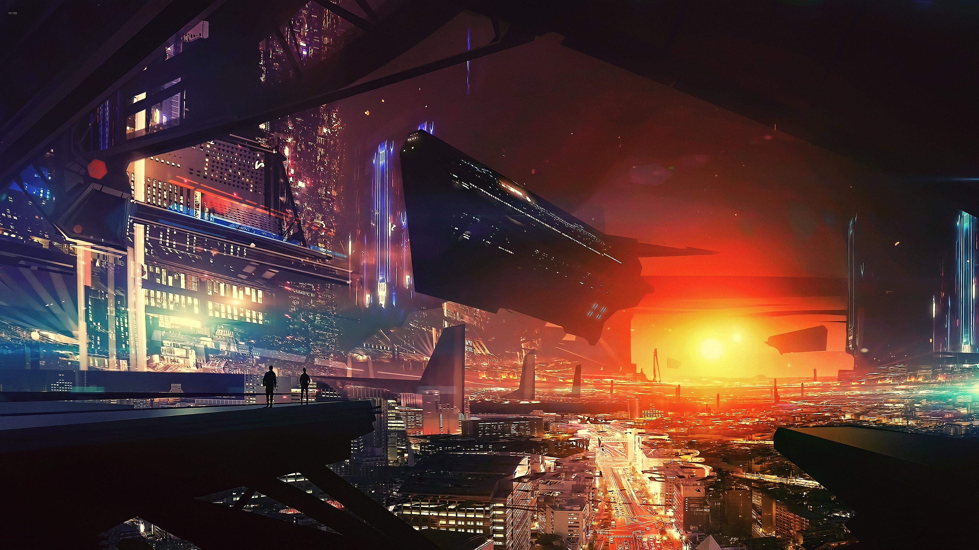 Wallpaper Spaceship Future World Cyberpunk Futuristic 4k Art