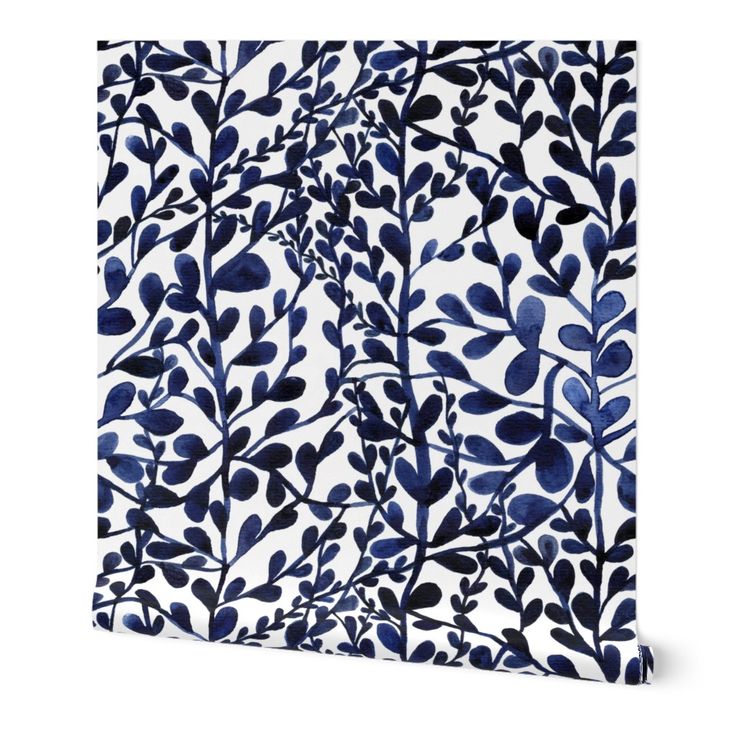 Navy Floral And Leaves Wallpaper
