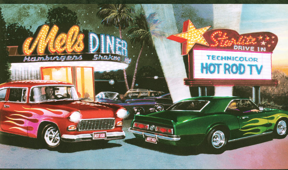 Mels Diner Decades Of Hot Rods Wallpaper Border
