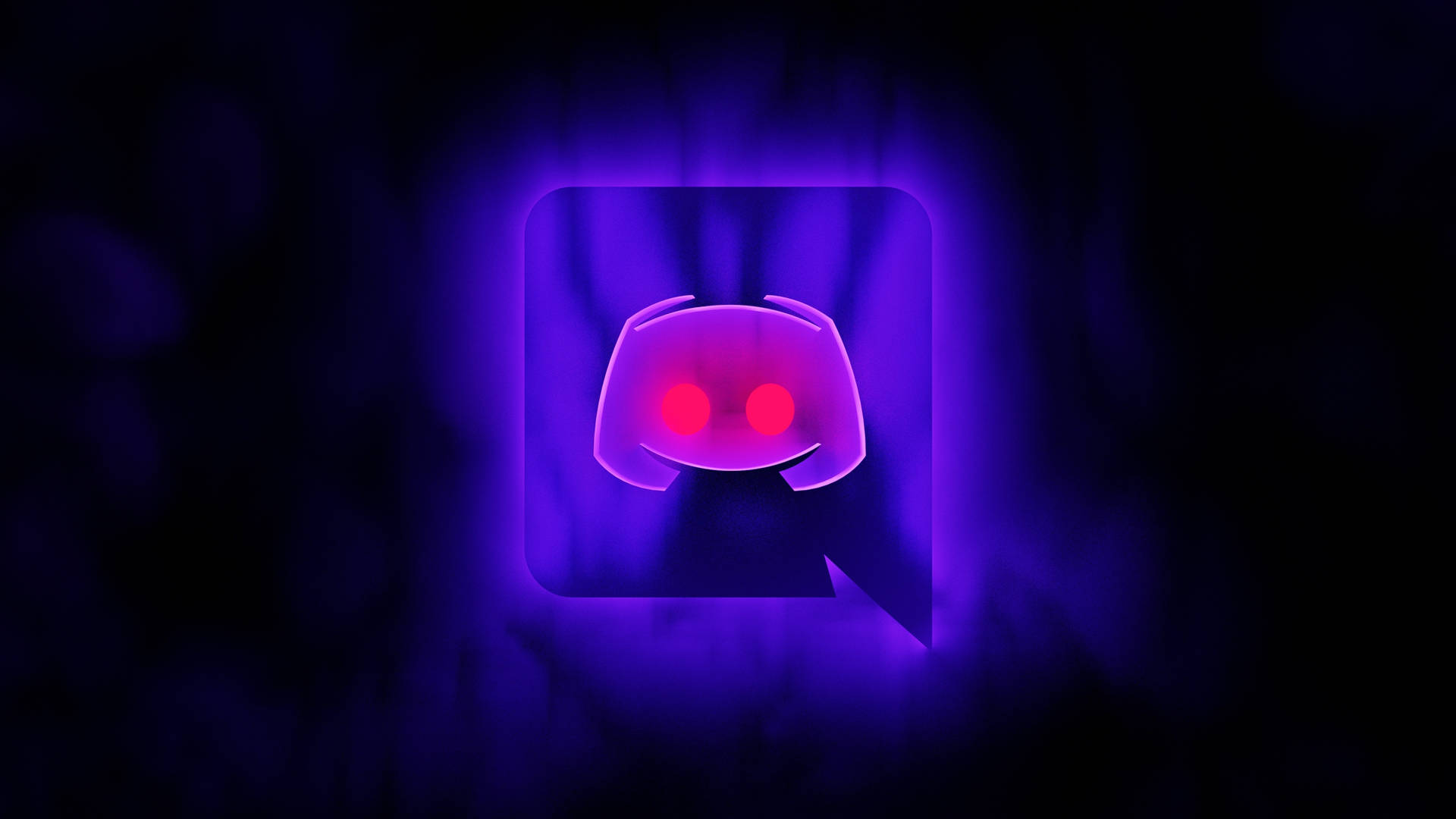 A vibrant purple Discord logo wallpaper with glowing red eyes, perfect for Discord enthusiasts
